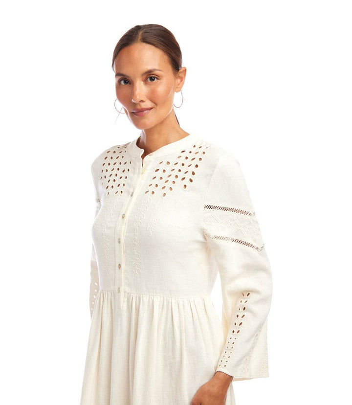 Flare Sleeve Embroidered Tiered Dress