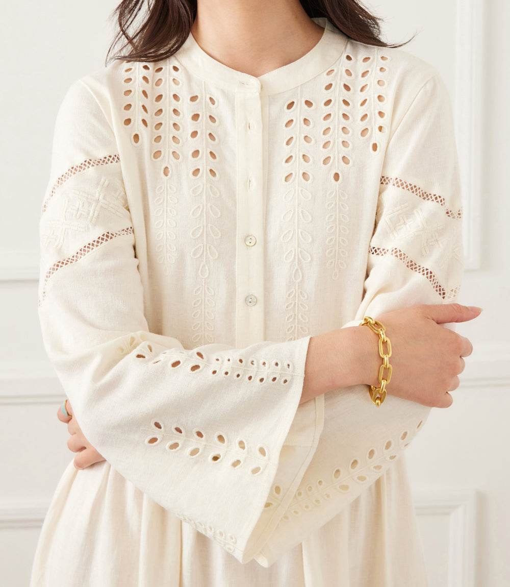 Flare Sleeve Embroidered Tiered Dress