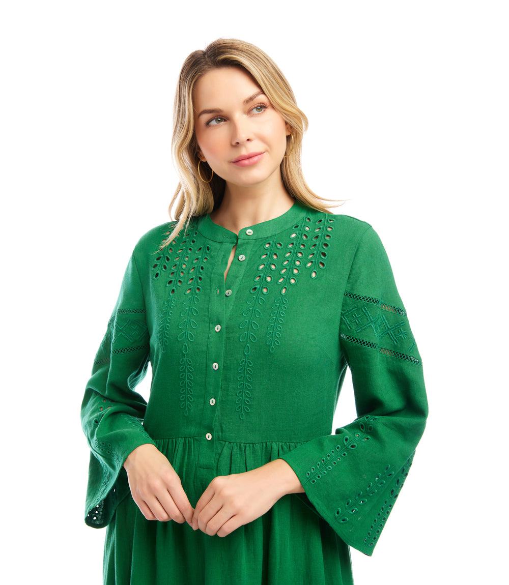 Flare Sleeve Embroidered Tiered Dress