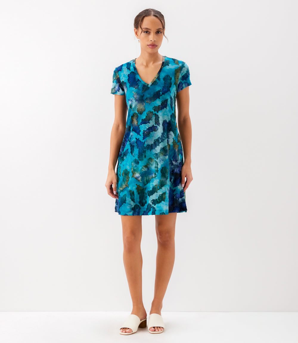 Karen Kane Women's Tie Dye Burnout A-Line Dress - Blue