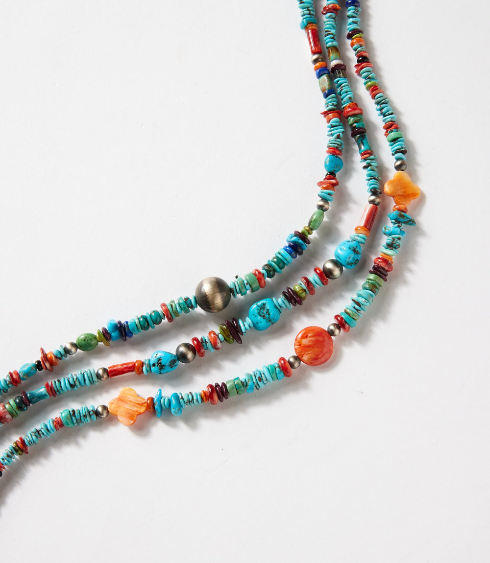 Triple Strand Spiny Oyster And Turquoise Necklace