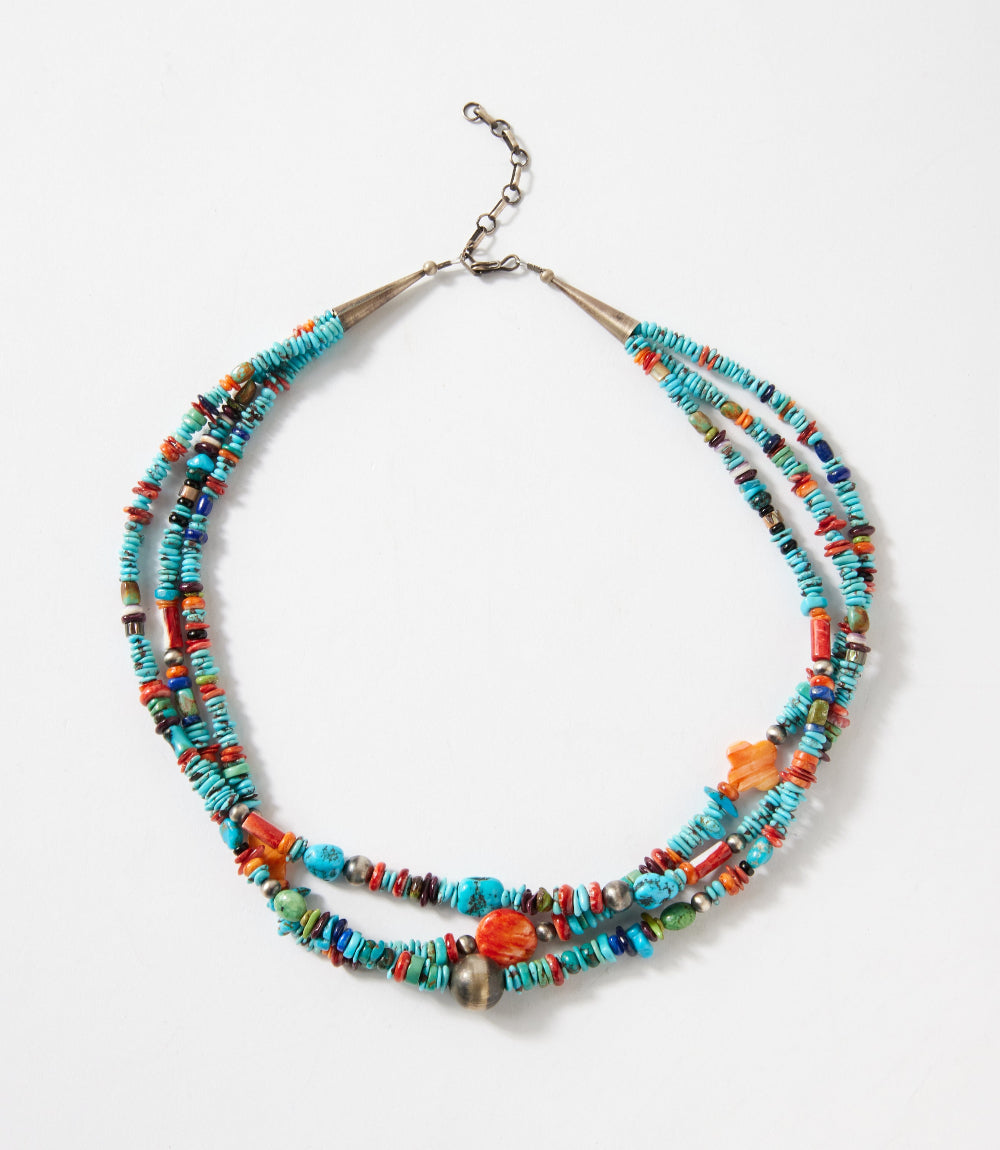 Triple Strand Spiny Oyster And Turquoise Necklace