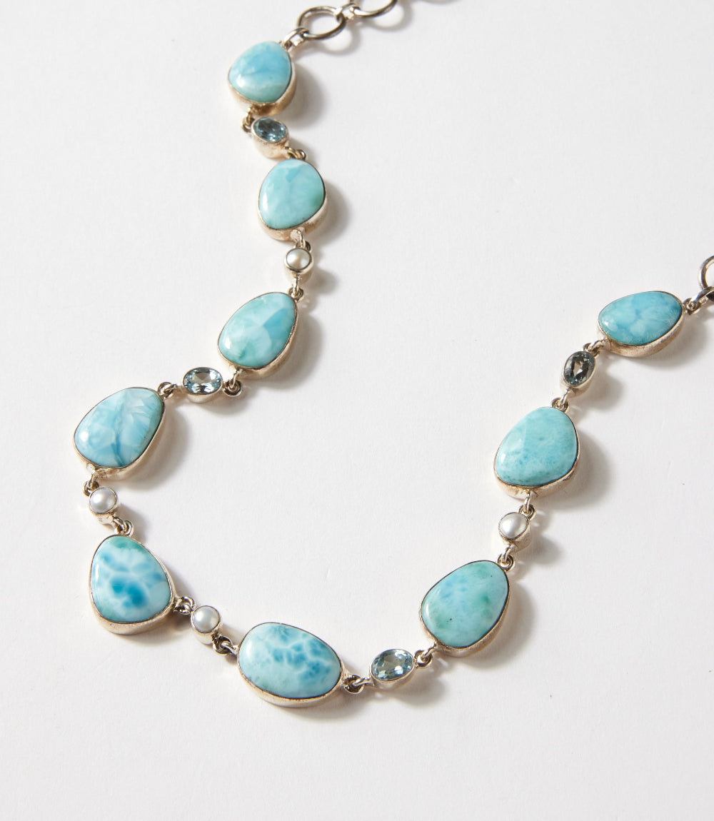 Larimar, Blue Topaz, And Mother Of Pearl Necklace