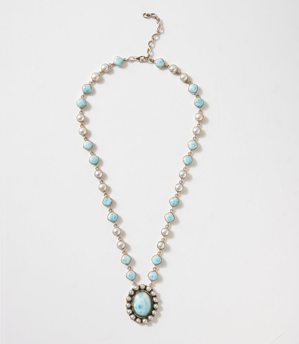 Larimar And Mother Of Pearl Pendant Necklace