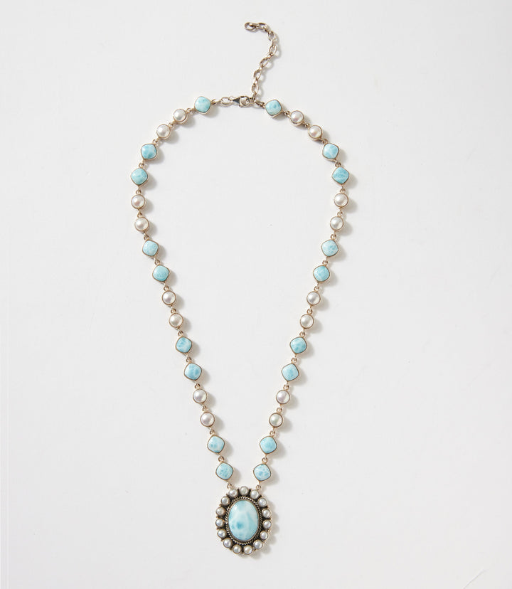 Larimar And Mother Of Pearl Pendant Necklace