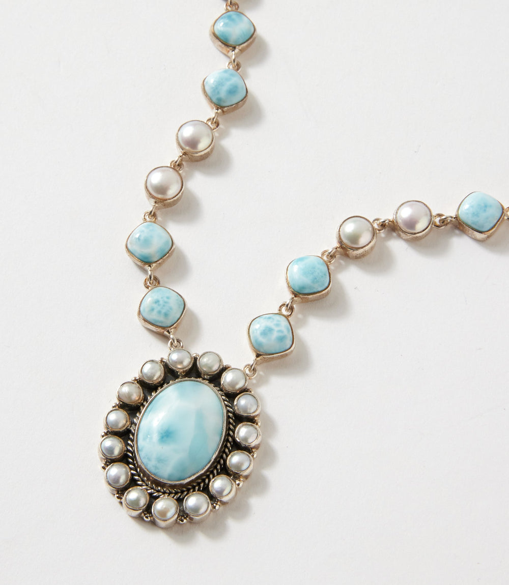Larimar And Mother Of Pearl Pendant Necklace