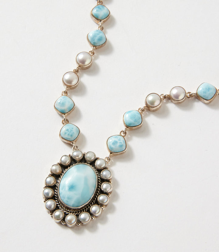 Larimar And Mother Of Pearl Pendant Necklace