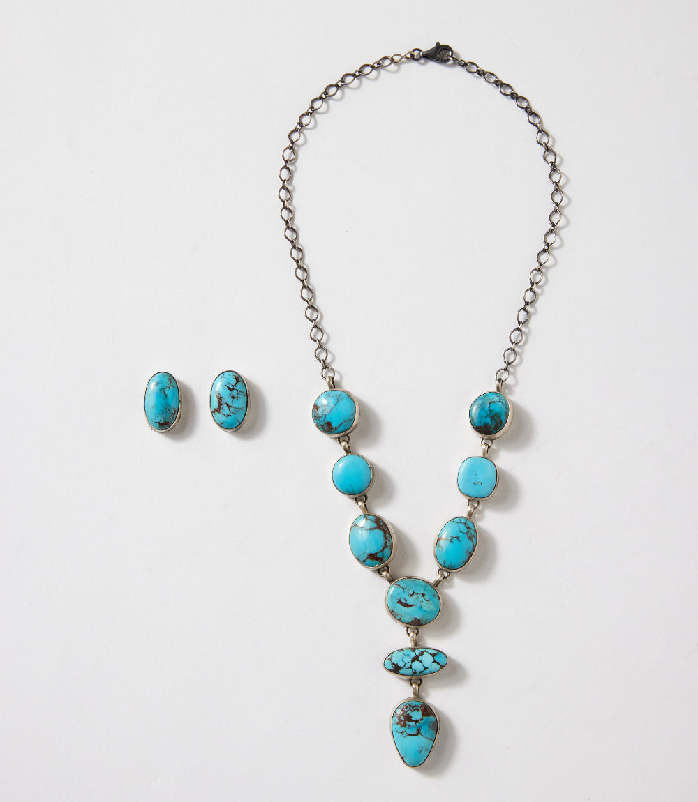 Egyptian Turquoise Lariat Necklace And Earring Set