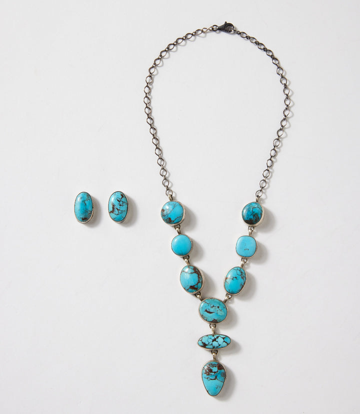 Egyptian Turquoise Lariat Necklace And Earring Set