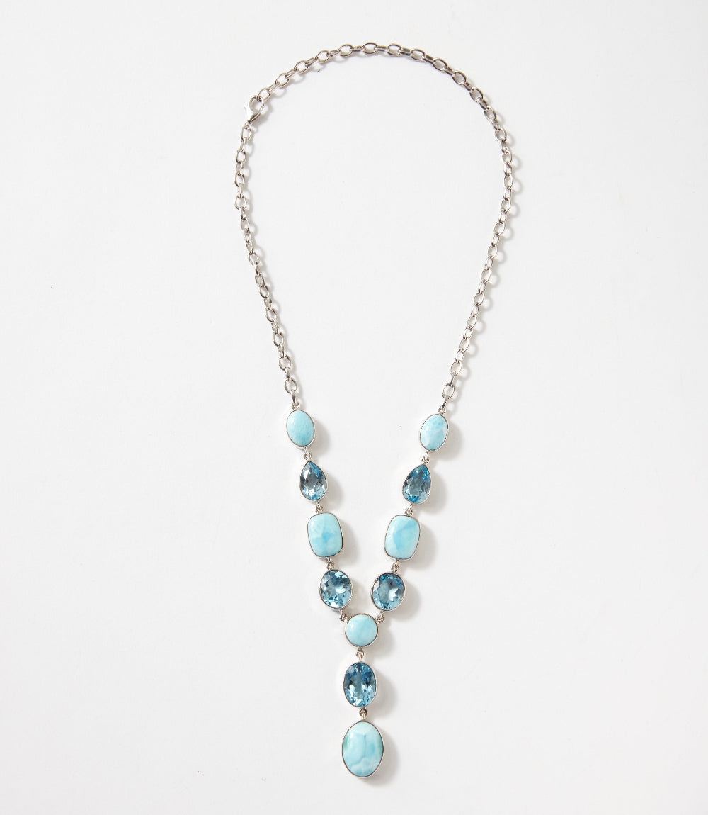 Larimar And Blue Topaz Lariat Necklace