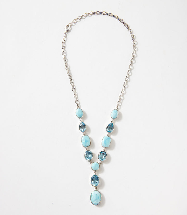 Larimar And Blue Topaz Lariat Necklace