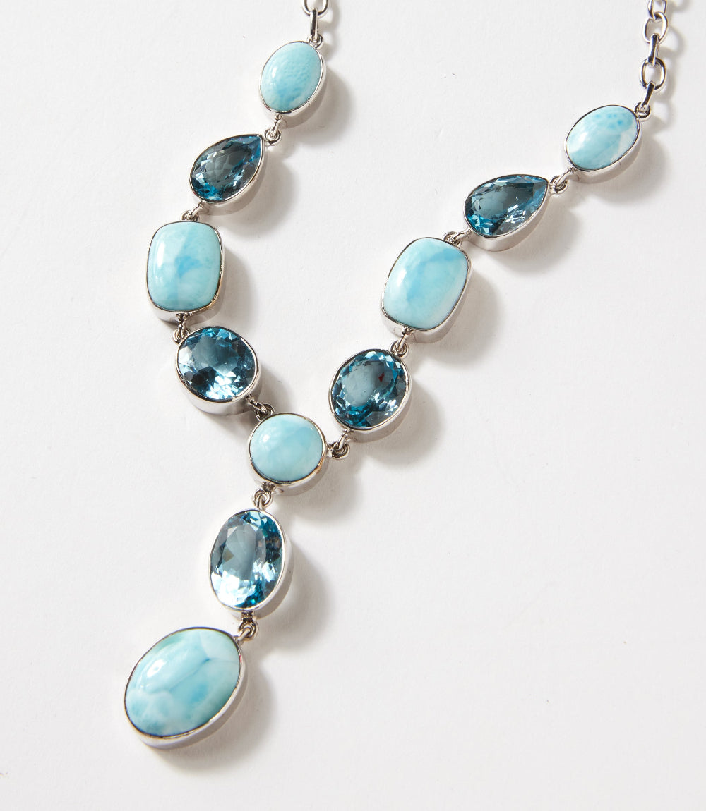 Larimar And Blue Topaz Lariat Necklace