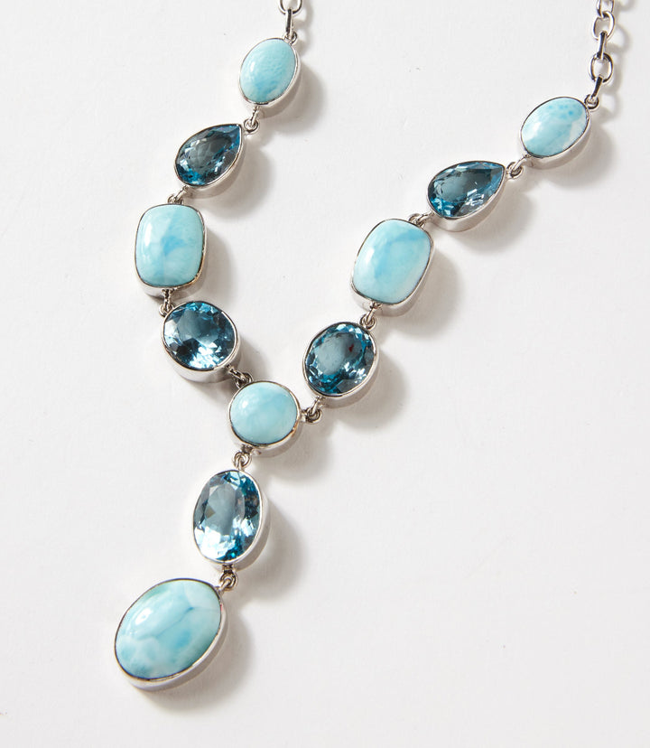 Larimar And Blue Topaz Lariat Necklace