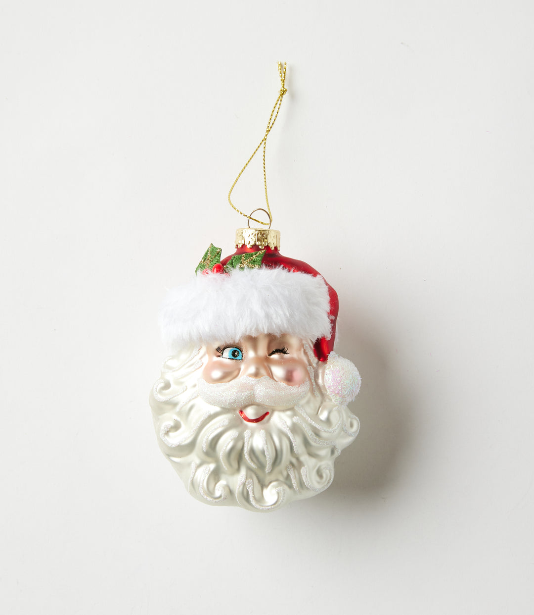 Winking Santa Glass Ornament