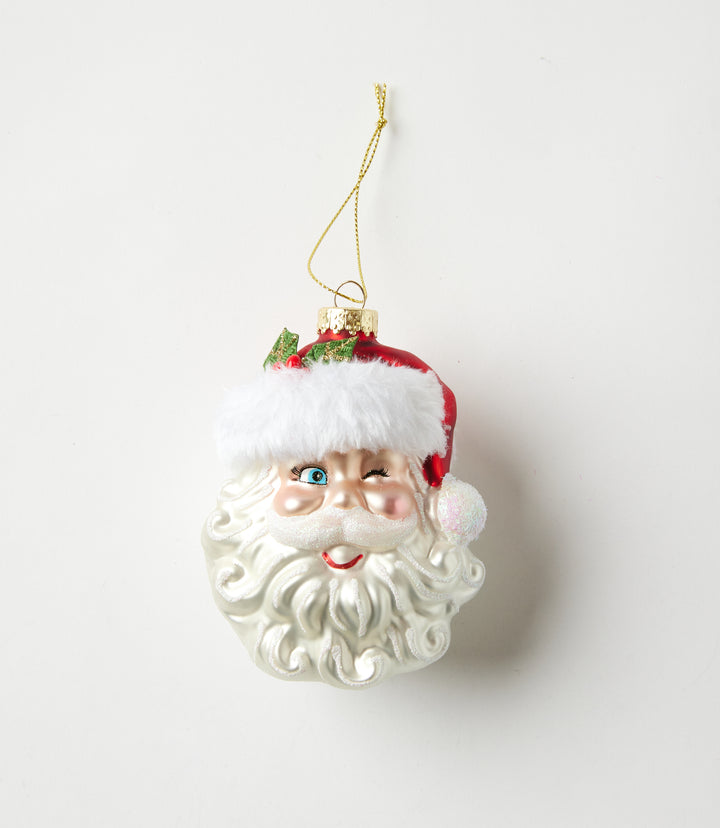Winking Santa Glass Ornament