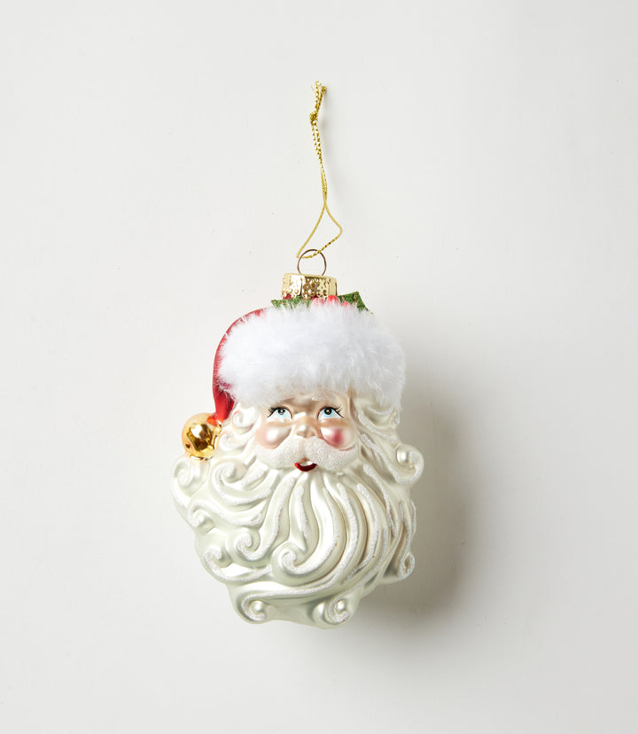 Swirly Beard Santa Glass Ornament