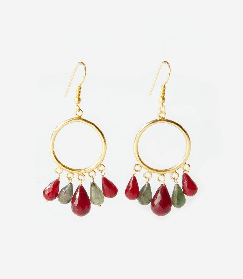 Dangling Gemstone Hoop Earrings