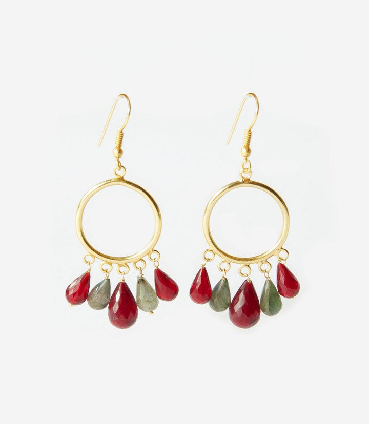 Dangling Gemstone Hoop Earrings