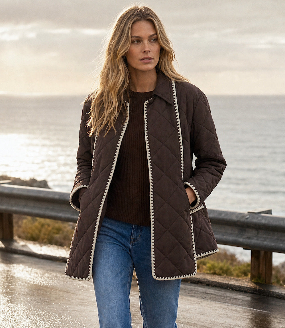 Edge Stitch Quilted Scarf Jacket