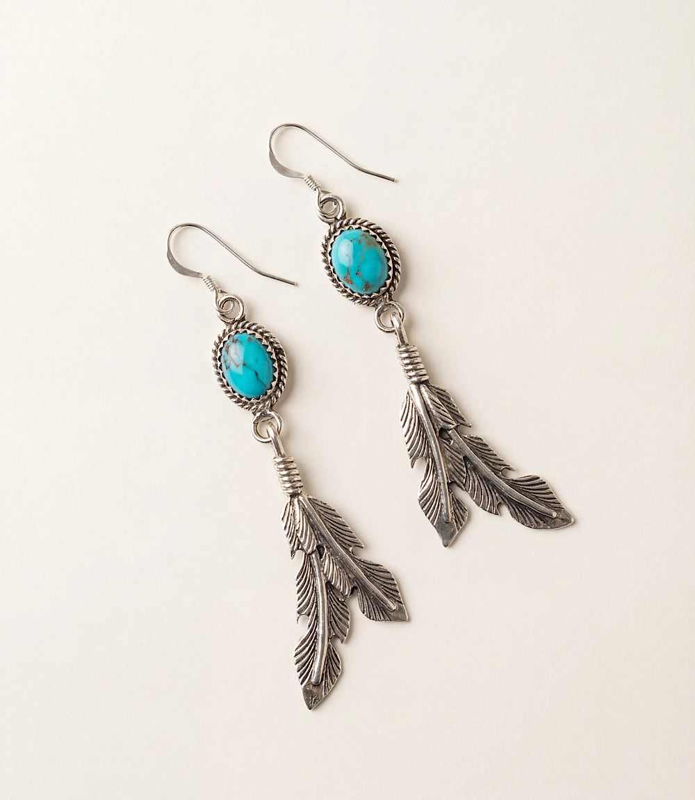 Kingman Turquoise Feather Dangle Earrings