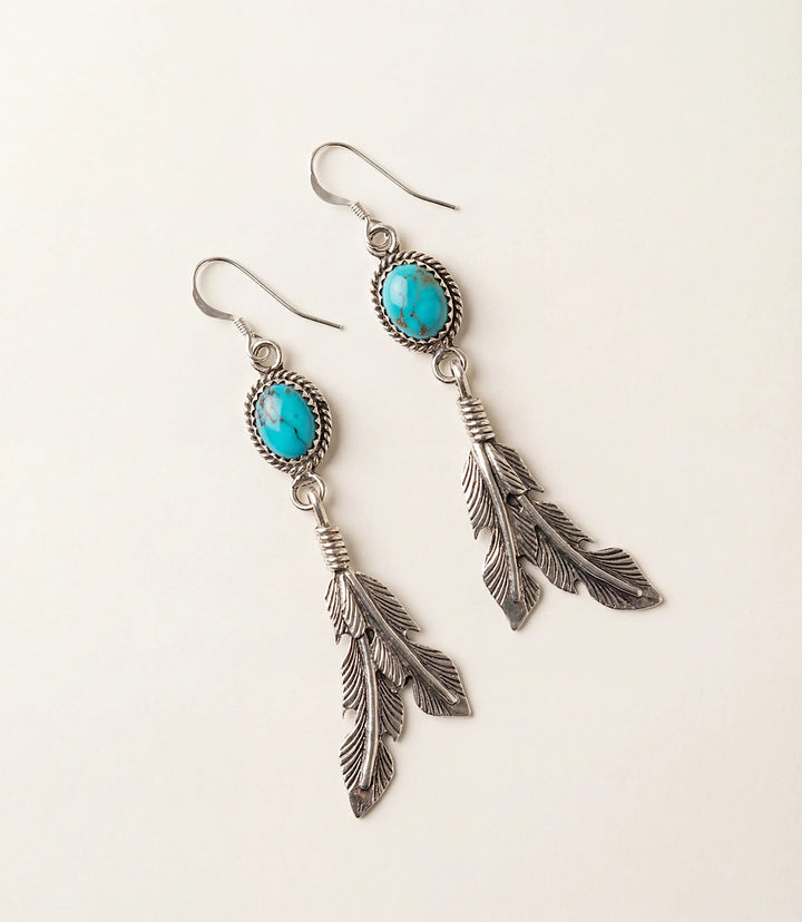 Kingman Turquoise Feather Dangle Earrings