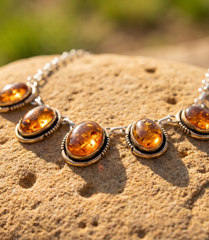 Vintage Amber Station Necklace And Earring Set