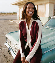 Colorblock Zip-Up Cardigan Sweater