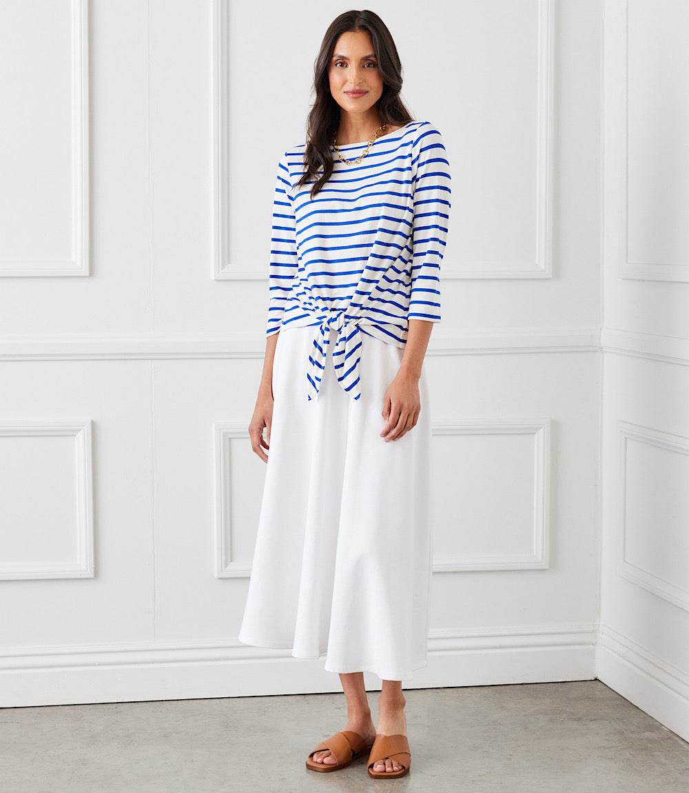 Stripe Boatneck Tie-Front Top