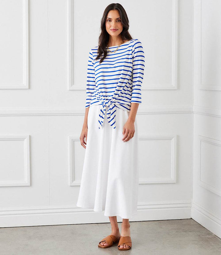 Stripe Boatneck Tie-Front Top