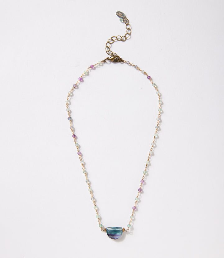 Rainbow Gemstone Half Circle Necklace