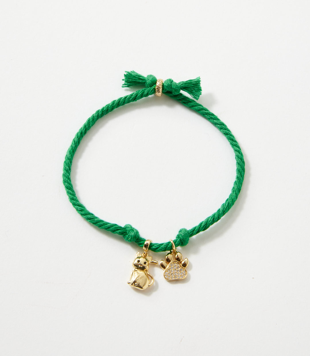 Pavé Cat And Paw Cord Bracelet