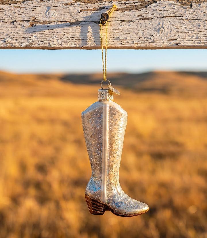 Glittered Boot Glass Ornament