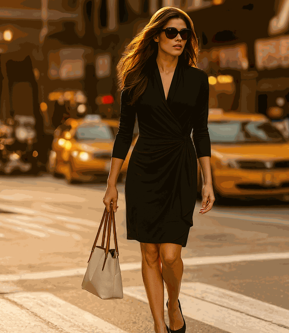 Karen Kane Women's Petite Size Cascade Wrap Dress, PS, PS, Black, Rayon/Spandex Karen Kane Women's Petite Size Cascade Wrap Dress, PS, PS, Black, Rayon/Spandex