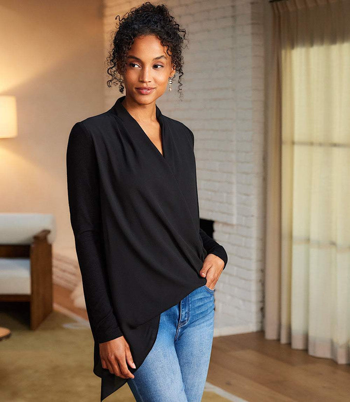 Contrast Double Layer Wrap Top