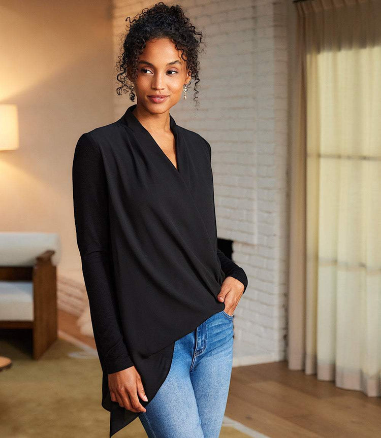 Contrast Double Layer Wrap Top