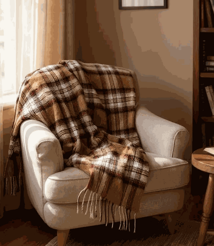 Merino Wool Fringed Plaid Scarf