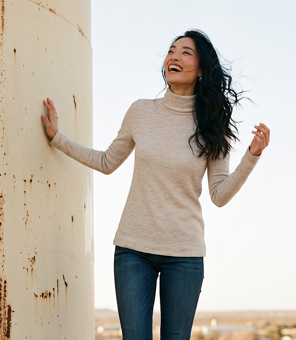 Ribbed Long Sleeve Turtleneck Top