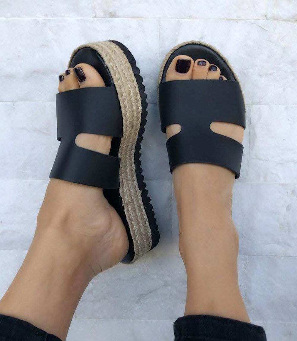 Leather Espadrille Slides