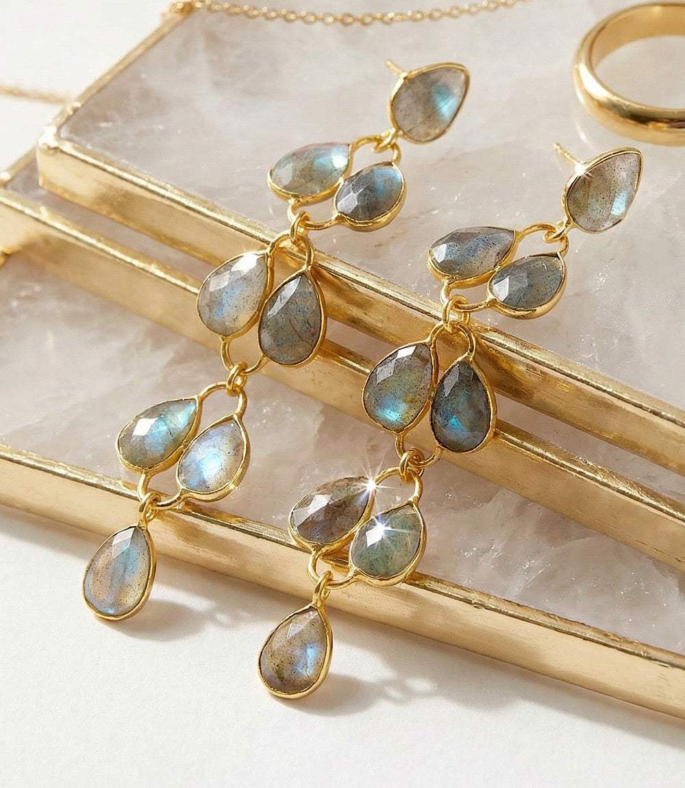 Feather Drop Gemstone Earrings