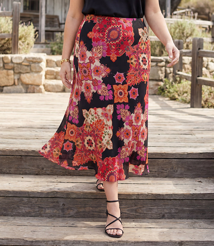 Plus Size Bias Cut Midi Skirt