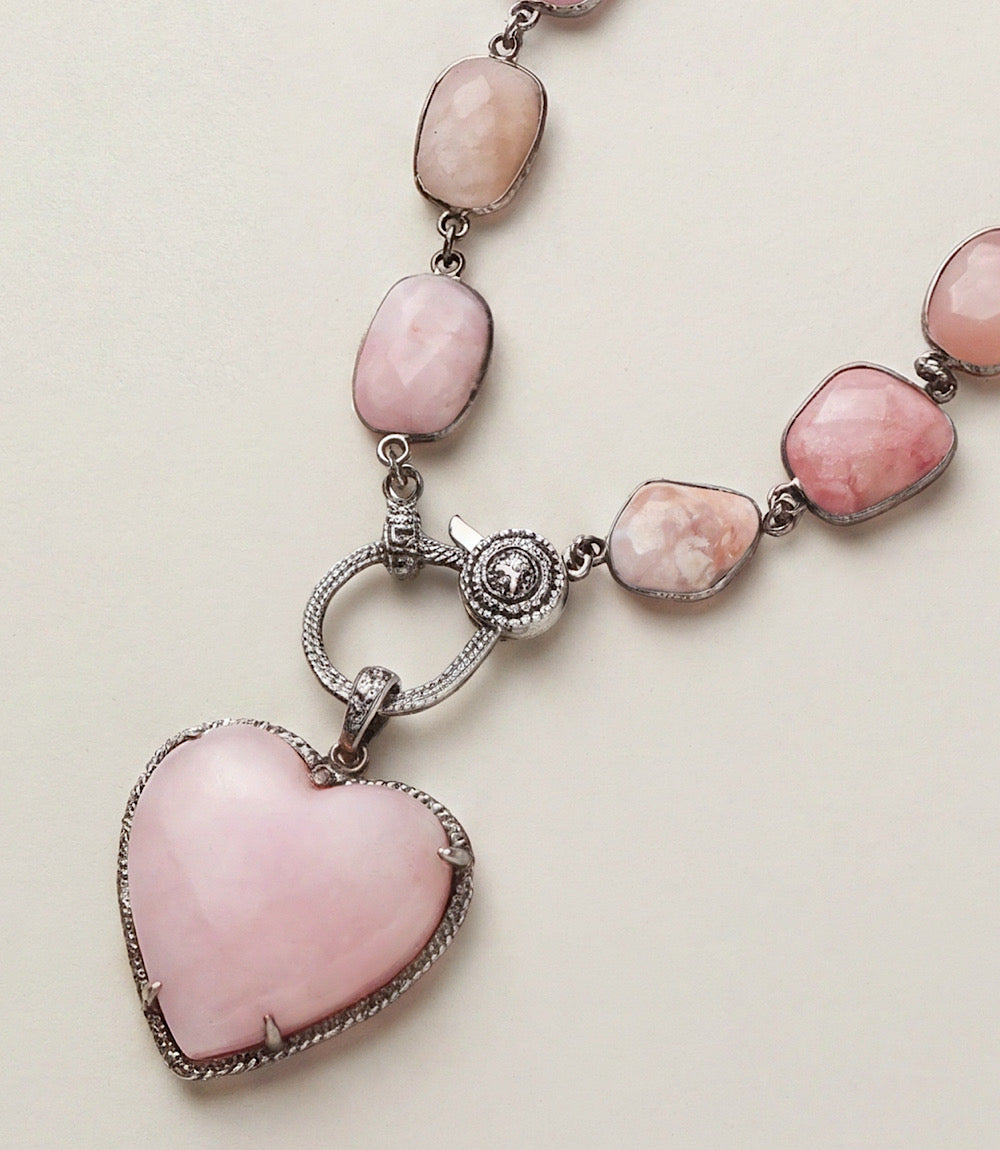 Pink Opal Heart Crystal Necklace