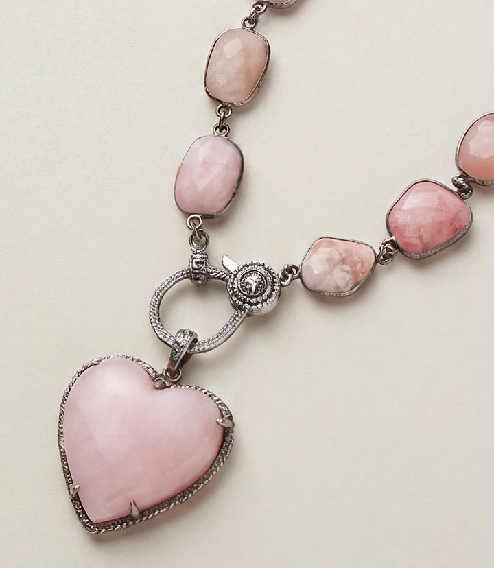 Pink Opal Heart Crystal Necklace