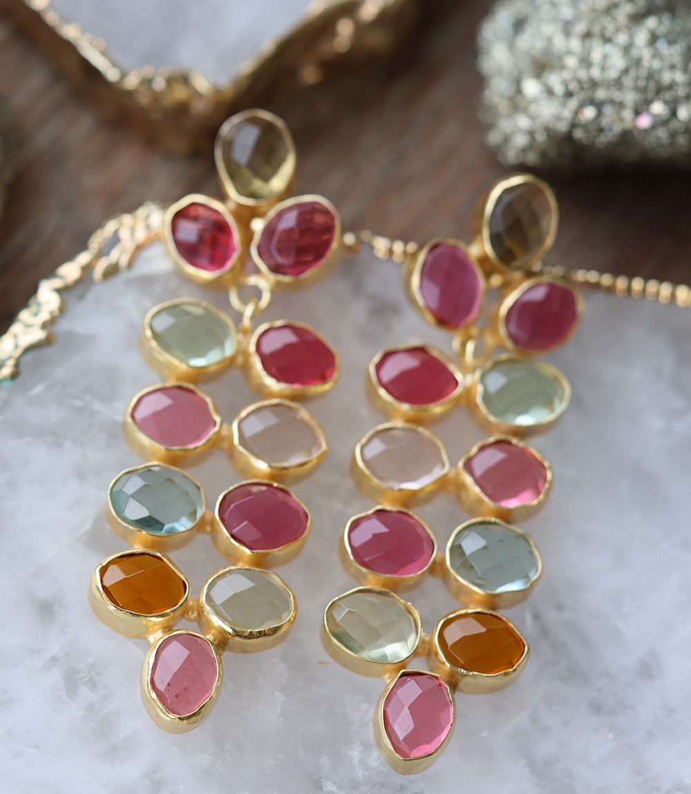 Multi Color Beaded Gemstone Earrings