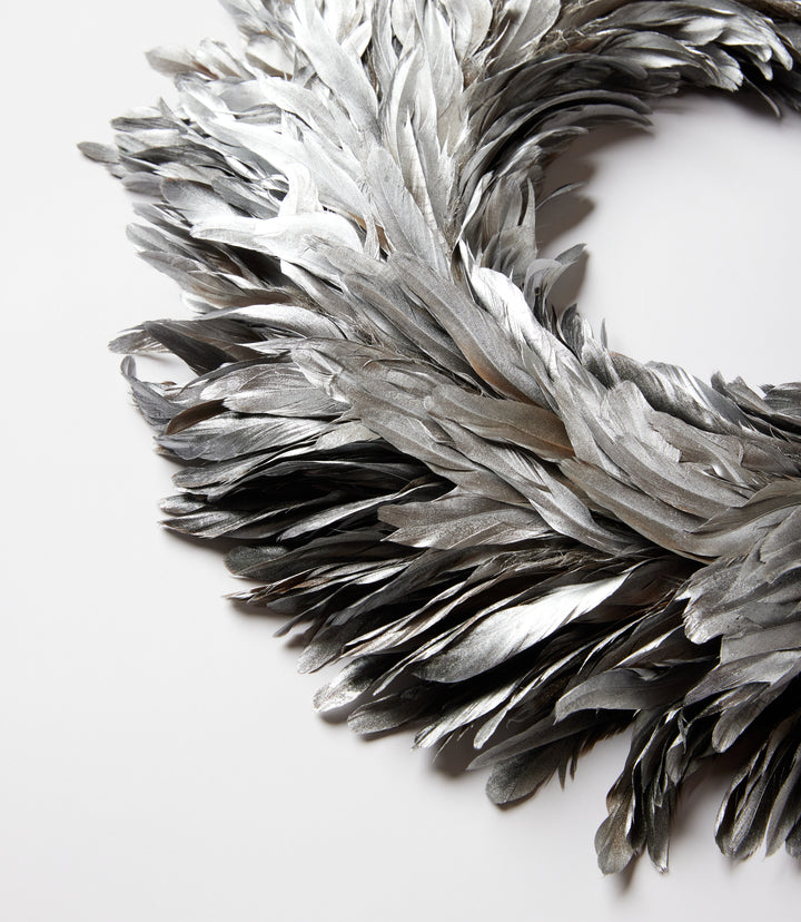 Flocked Feather Metallic Wreath
