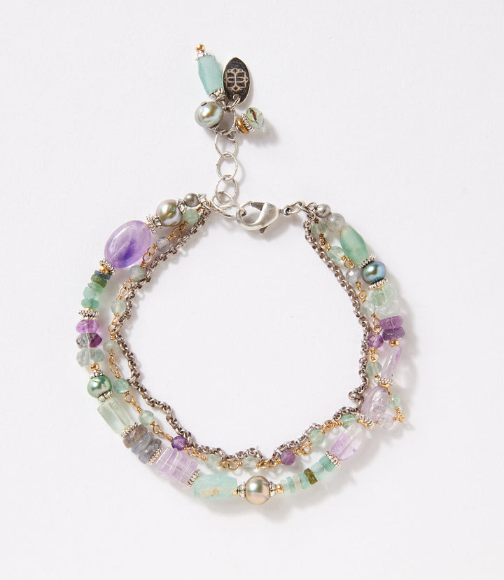 Gemstone And Glass Multistrand Bracelet