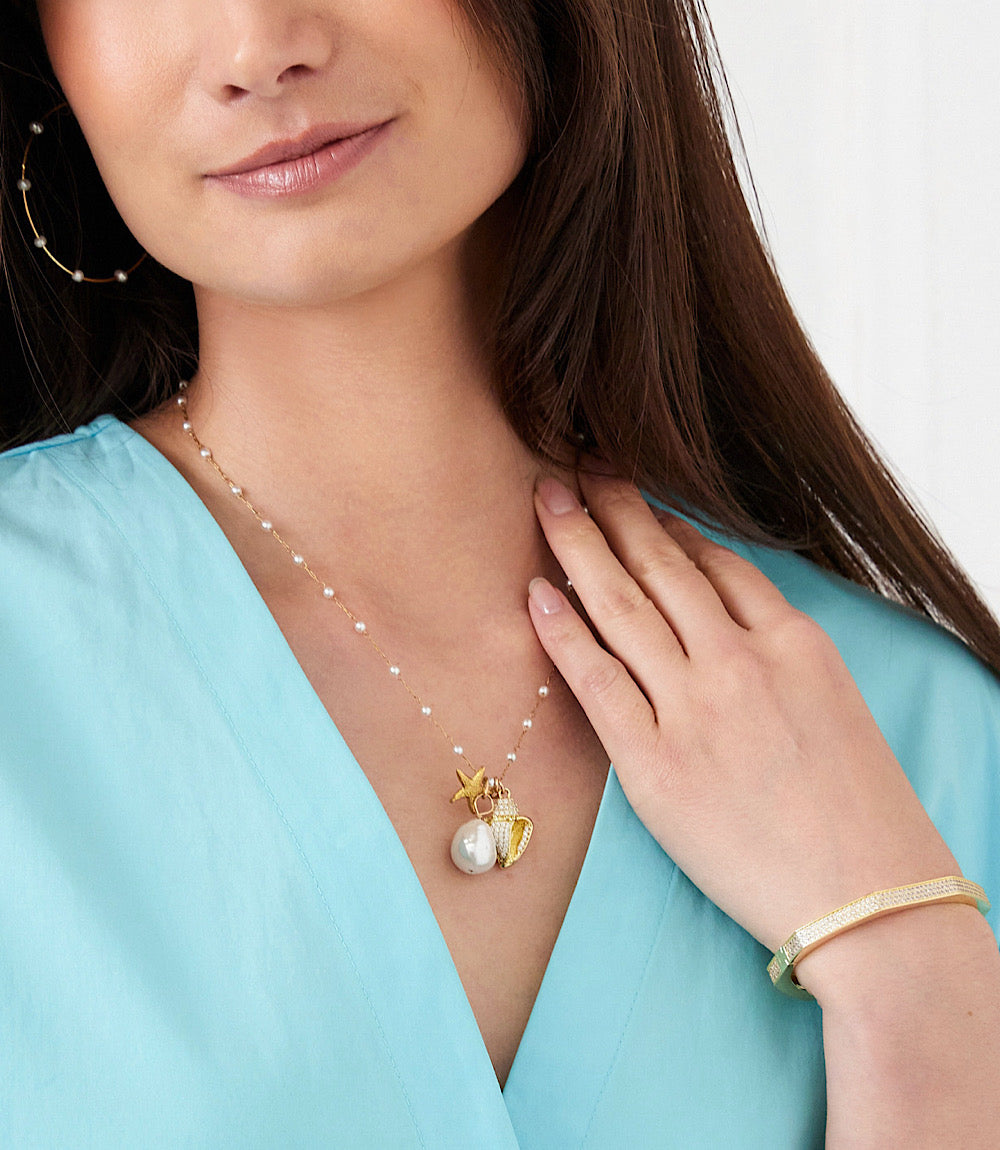 Pearl Beaded Ocean Charm Necklace