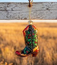 Holly Berry Boot Glass Ornament