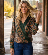 Long Sleeve Drape Front Top