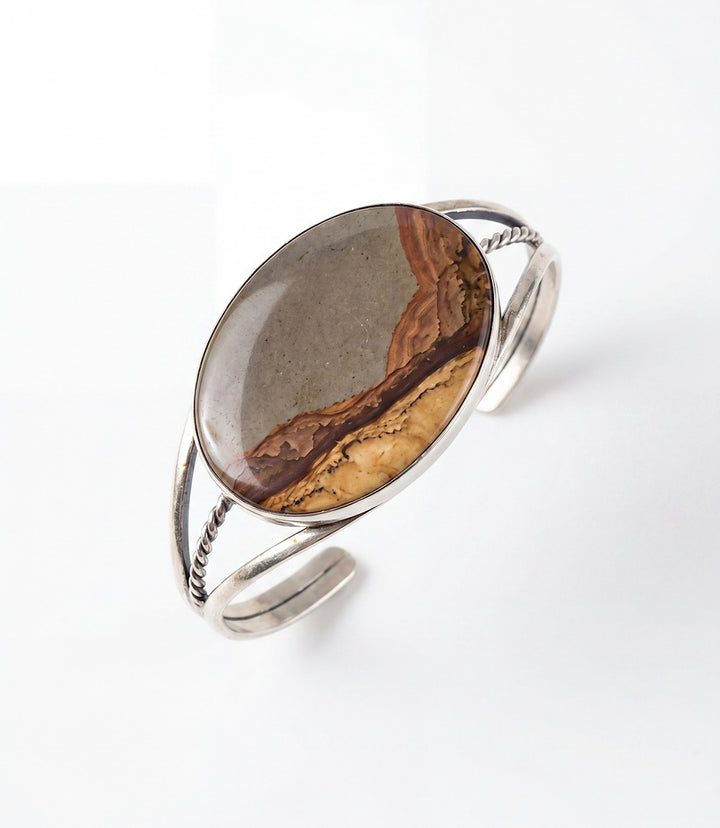 Vintage Jasper Sterling Silver Cuff Bracelet