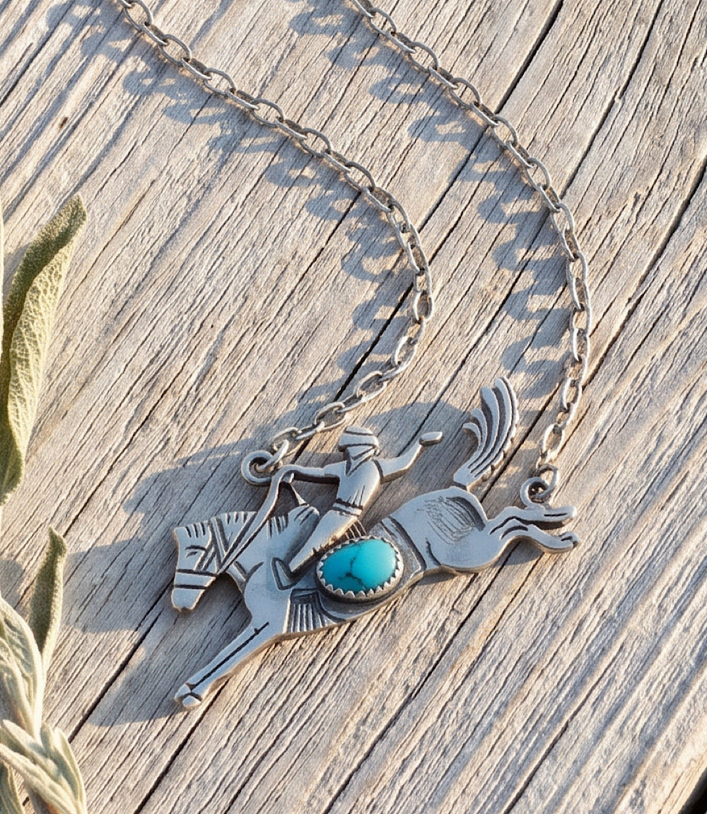 Bucking Bronco Sterling Silver Turquoise Necklace